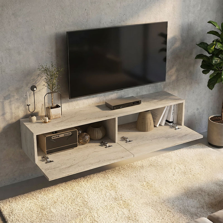 Έπιπλο τηλεόρασης επιτοίχιο Aristo με LED χρώμα travertine 135x31,6x25εκ.