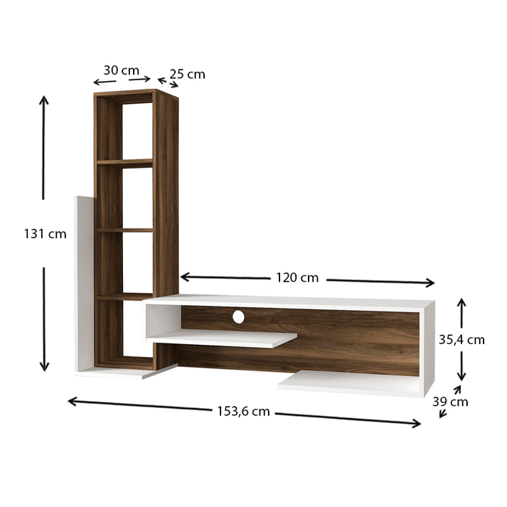 Σύνθεση τηλεόρασης Bend χρώμα λευκό - καρυδί 153,6x39x131εκ.