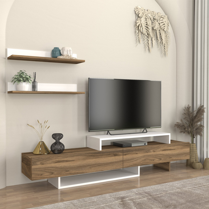 Έπιπλο τηλεόρασης Nirvana χρώμα καρυδί - λευκό 180x31,3x41,7εκ.
