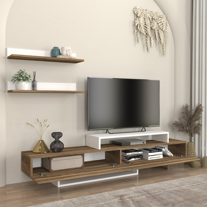 Έπιπλο τηλεόρασης Nirvana χρώμα καρυδί - λευκό 180x31,3x41,7εκ.