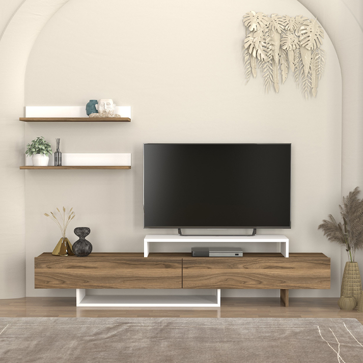Έπιπλο τηλεόρασης Nirvana χρώμα καρυδί - λευκό 180x31,3x41,7εκ.