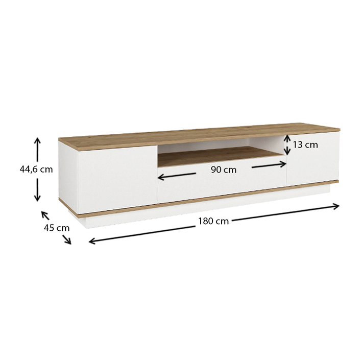 Έπιπλο τηλεόρασης Fedya χρώμα λευκό - sapphire oak 180x45x44,6εκ.