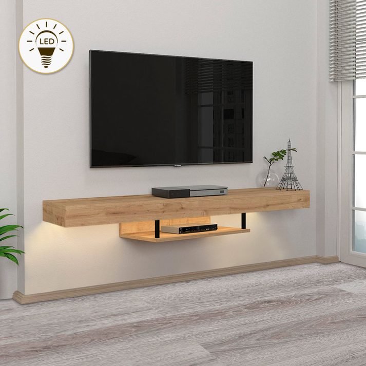 Έπιπλο τηλεόρασης επιτοίχιο Albares με LED χρώμα sapphire oak 150x29,6x22εκ.