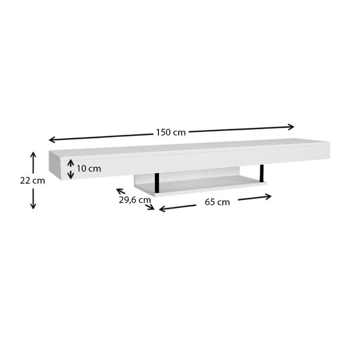 Έπιπλο τηλεόρασης επιτοίχιο Albares με LED χρώμα λευκό 150x29,6x22εκ.