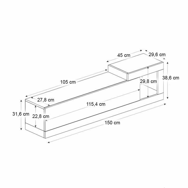 Έπιπλο τηλεόρασης επιτοίχιο Volare χρώμα sapphire oak - ανθρακί 150x29,6x38,6εκ.
