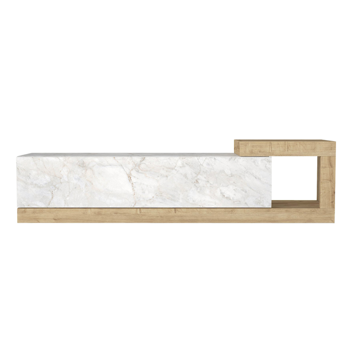 Έπιπλο τηλεόρασης επιτοίχιο Volare χρώμα λευκό εφέ μαρμάρου - sapphire oak 150x29,6x38,6εκ.