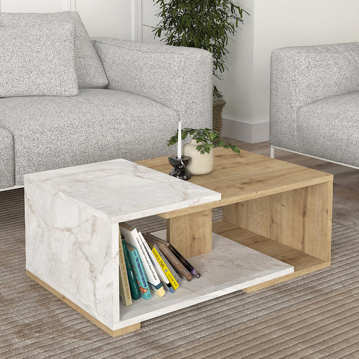 Τραπεζάκι σαλονιού Mareta χρώμα λευκό εφέ μαρμάρου - sapphire oak 81,8x50x35εκ.