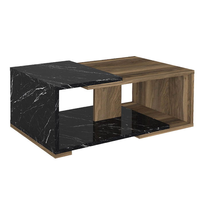Τραπεζάκι σαλονιού Mareta χρώμα μαύρο εφέ μαρμάρου - καρυδί 81,8x50x35εκ.