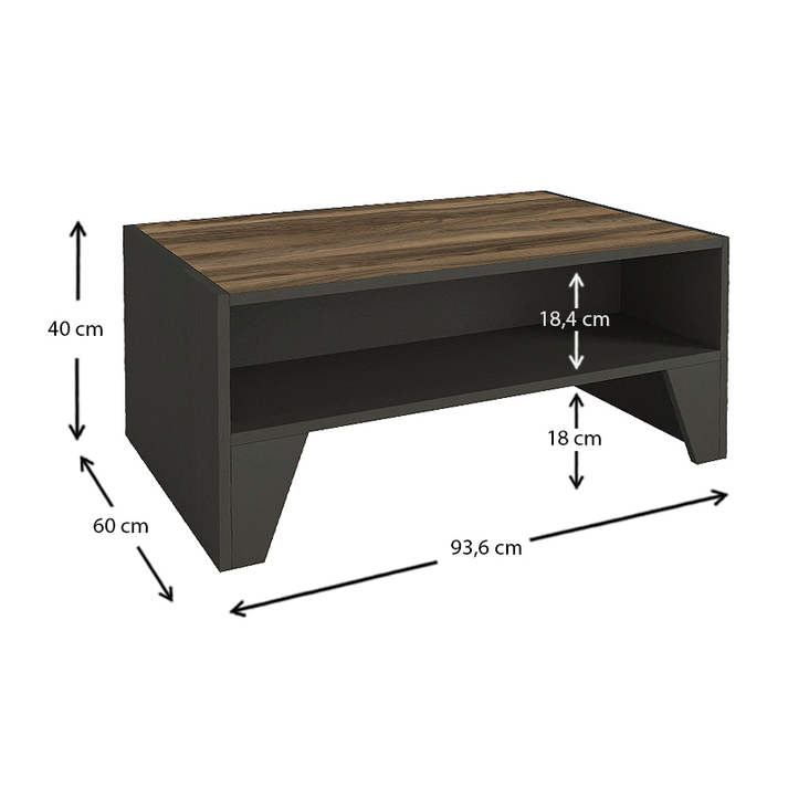 Τραπεζάκι σαλονιού Chester χρώμα ανθρακί - καρυδί 93,6x60x40εκ.