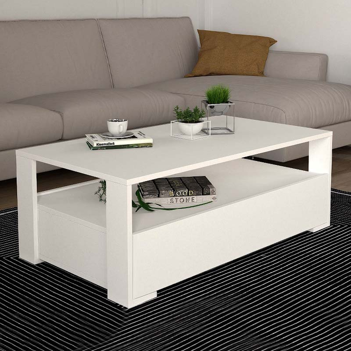 Τραπεζάκι σαλονιού Balina χρώμα λευκό 110x60x40εκ.