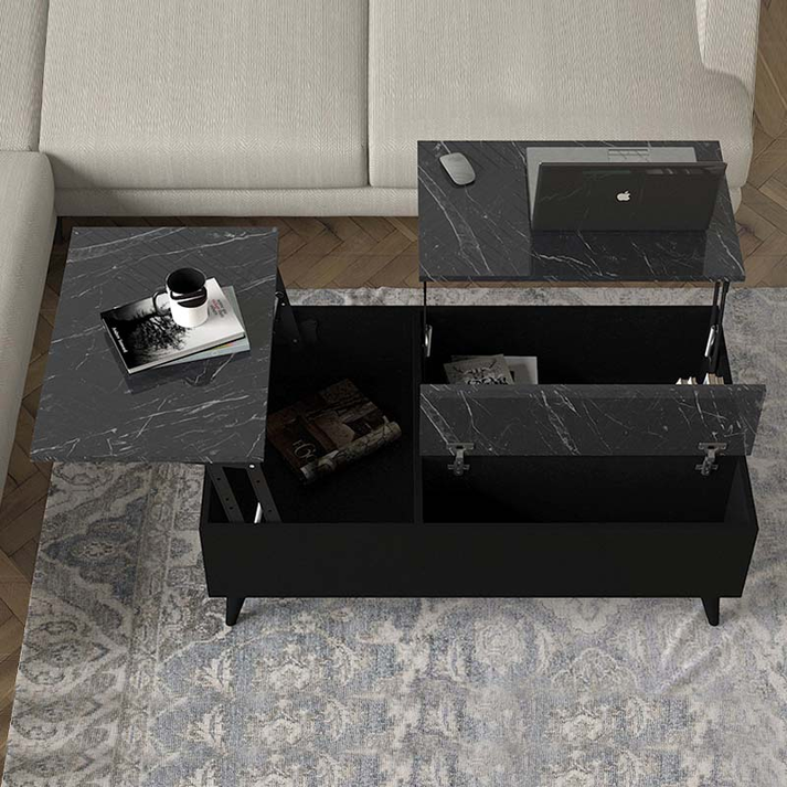 Τραπεζάκι σαλονιού Roy με σερβιτόρο χρώμα μαύρο - εφέ μαρμάρου 121x69x40εκ.