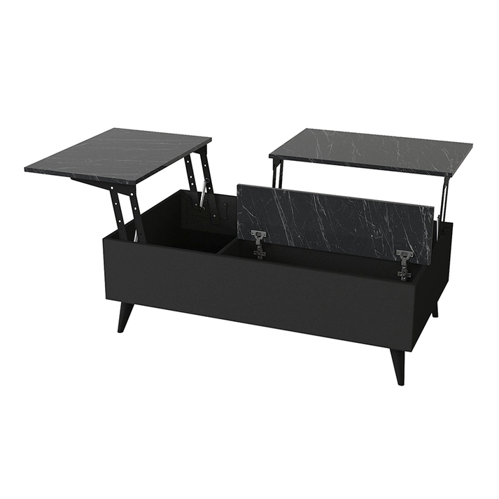 Τραπεζάκι σαλονιού Roy με σερβιτόρο χρώμα μαύρο - εφέ μαρμάρου 121x69x40εκ.