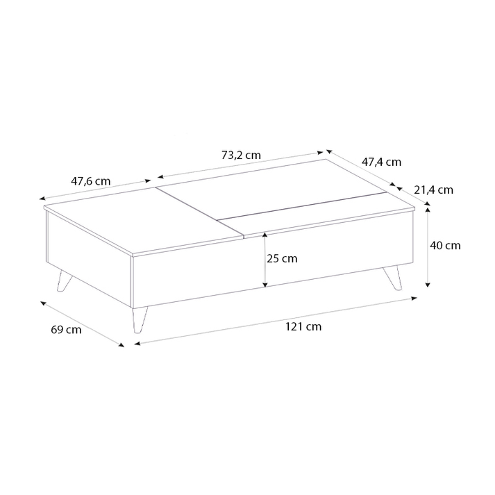 Τραπεζάκι σαλονιού Roy με σερβιτόρο χρώμα μαύρο - εφέ μαρμάρου 121x69x40εκ.