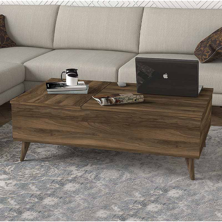 Τραπεζάκι σαλονιού Roy με σερβιτόρο χρώμα καρυδί 121x69x40εκ.