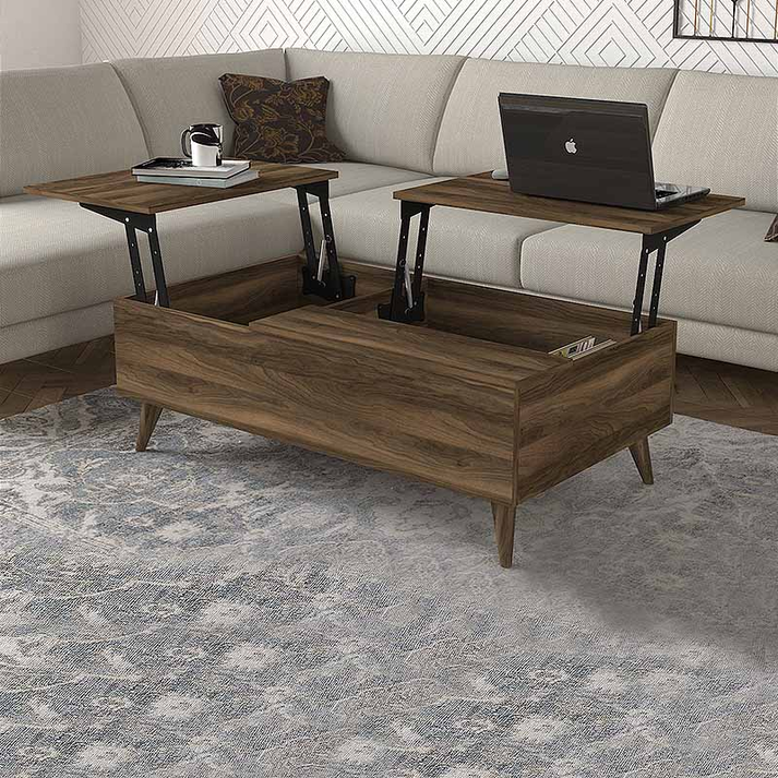 Τραπεζάκι σαλονιού Roy με σερβιτόρο χρώμα καρυδί 121x69x40εκ.