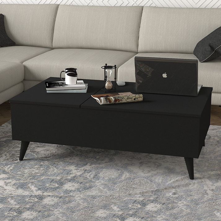 Τραπεζάκι σαλονιού Roy με σερβιτόρο χρώμα μαύρο 121x69x40εκ.