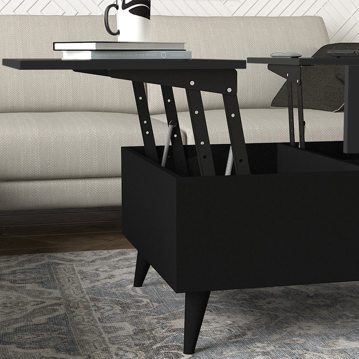 Τραπεζάκι σαλονιού Roy με σερβιτόρο χρώμα μαύρο 121x69x40εκ.