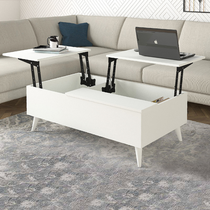 Τραπεζάκι σαλονιού Roy με σερβιτόρο χρώμα λευκό 121x69x40εκ.