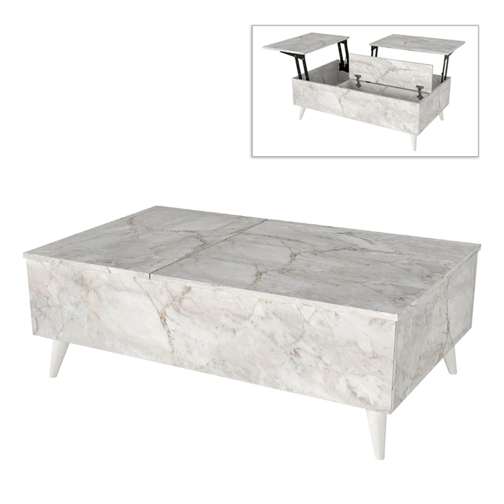 Τραπεζάκι σαλονιού Roy με σερβιτόρο χρώμα λευκό εφέ μαρμάρου 121x69x40εκ.