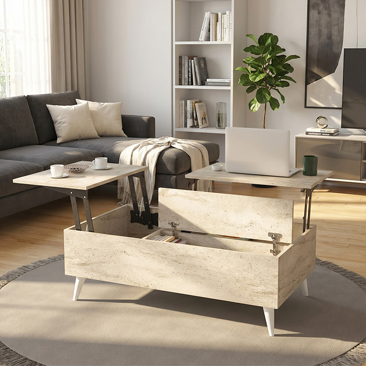 Τραπεζάκι σαλονιού Roy με σερβιτόρο χρώμα travertine 121x69x40εκ.