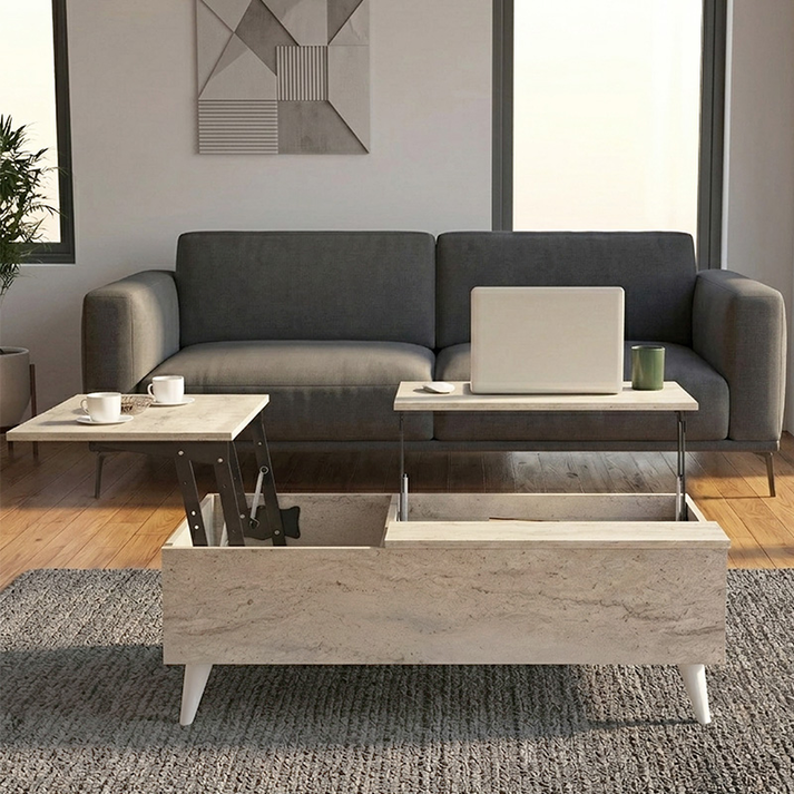 Τραπεζάκι σαλονιού Roy με σερβιτόρο χρώμα travertine 121x69x40εκ.