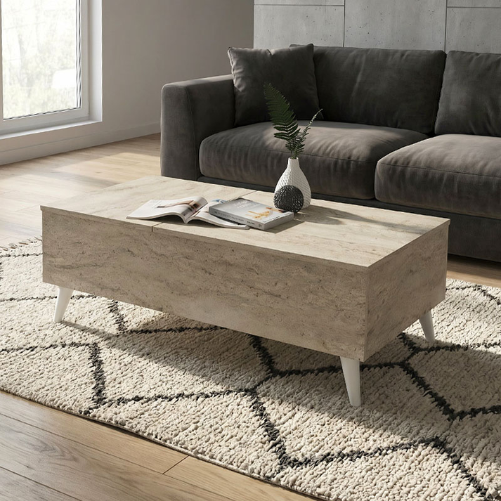 Τραπεζάκι σαλονιού Roy με σερβιτόρο χρώμα travertine 121x69x40εκ.