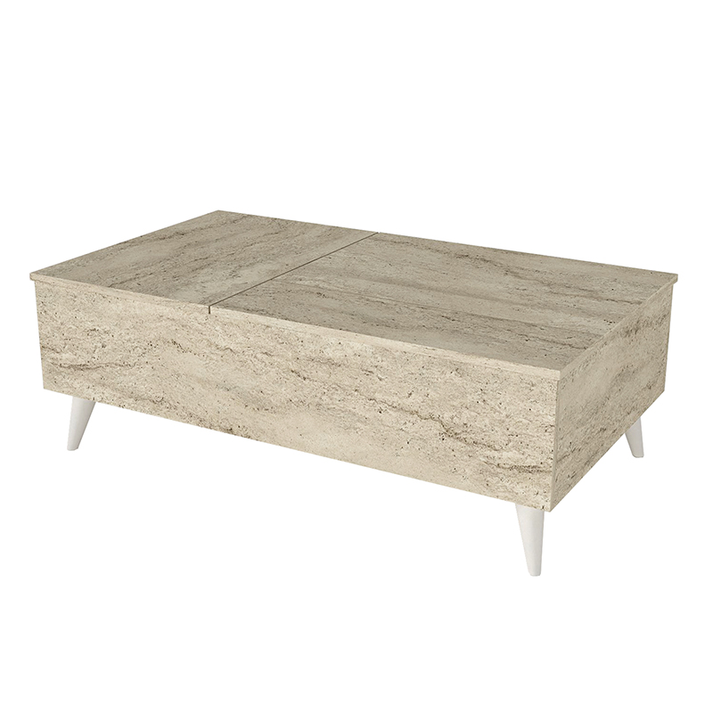 Τραπεζάκι σαλονιού Roy με σερβιτόρο χρώμα travertine 121x69x40εκ.