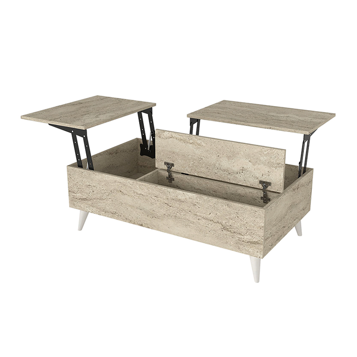 Τραπεζάκι σαλονιού Roy με σερβιτόρο χρώμα travertine 121x69x40εκ.