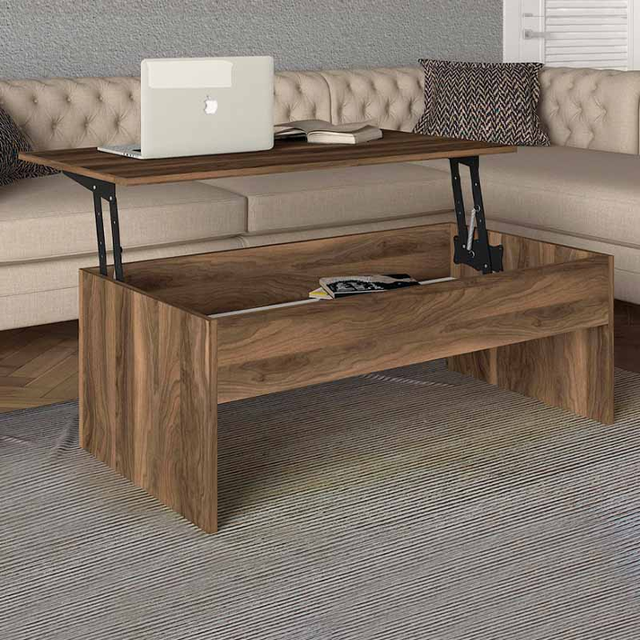 Τραπεζάκι σαλονιού Devon με σερβιτόρο χρώμα καρυδί 110x60x44,8εκ.