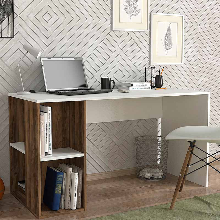 Γραφείο εργασίας Coral χρώμα λευκό - καρυδί 140x60x75εκ.