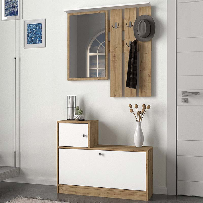 Έπιπλο εισόδου Galina χρώμα sapphire oak - λευκό 91,8x27x70εκ.