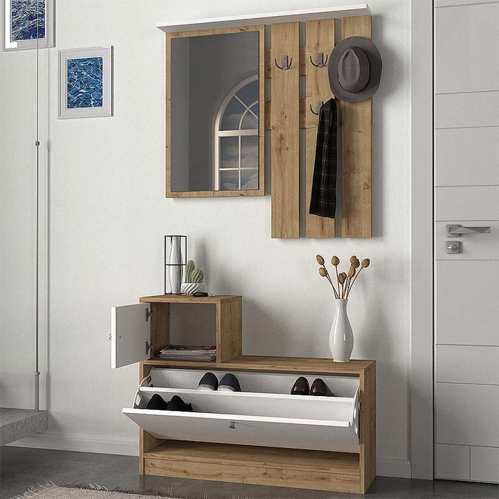 Έπιπλο εισόδου Galina χρώμα sapphire oak - λευκό 91,8x27x70εκ.