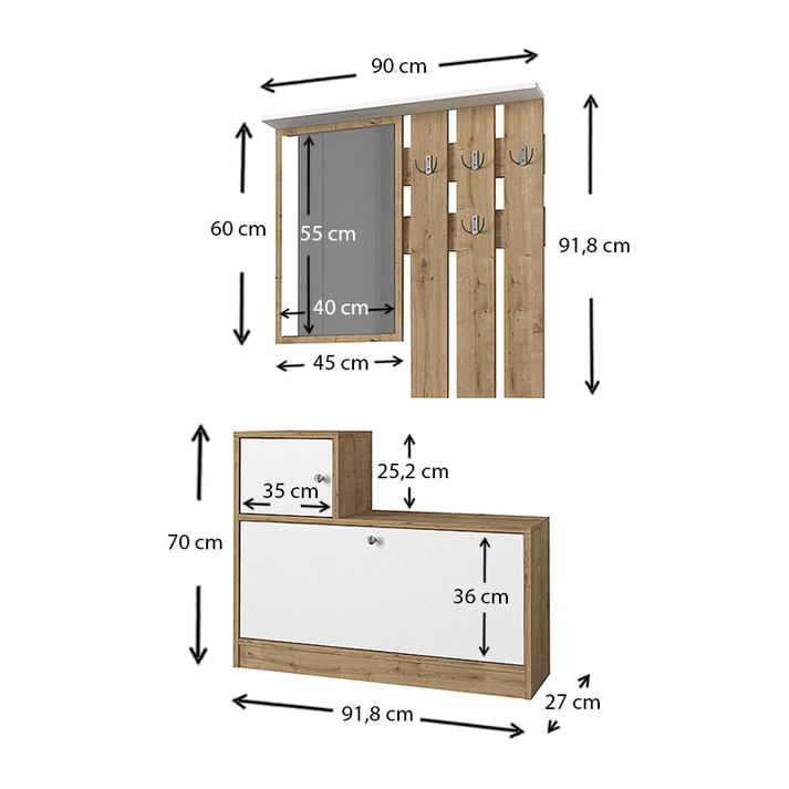 Έπιπλο εισόδου Galina χρώμα sapphire oak - λευκό 91,8x27x70εκ.