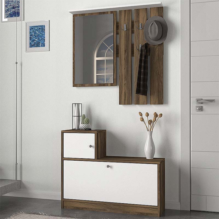Έπιπλο εισόδου Galina χρώμα καρυδί - λευκό 91,8x27x70εκ.