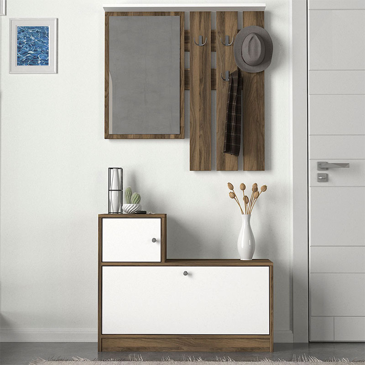 Έπιπλο εισόδου Galina χρώμα καρυδί - λευκό 91,8x27x70εκ.
