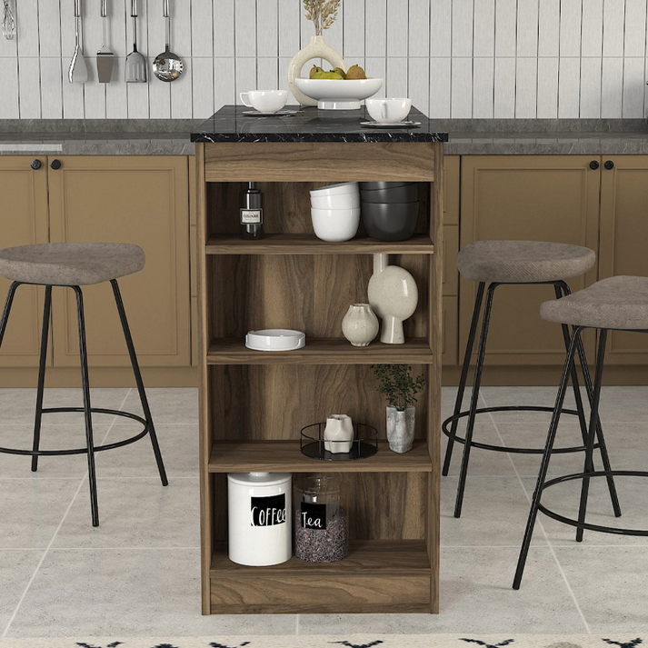 Τραπέζι μπαρ Monaco χρώμα καρυδί - μαύρο εφέ μαρμάρου 120x51,6x101,8εκ.