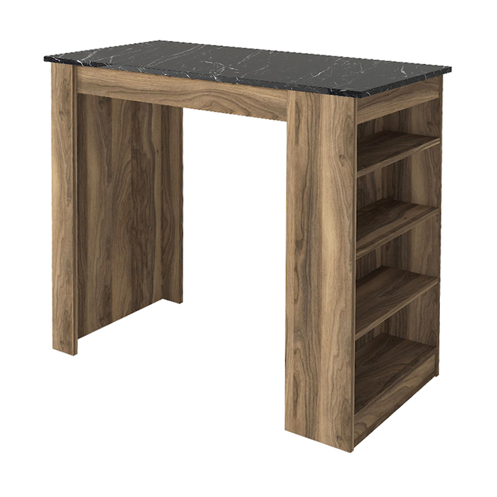 Τραπέζι μπαρ Monaco χρώμα καρυδί - μαύρο εφέ μαρμάρου 120x51,6x101,8εκ.