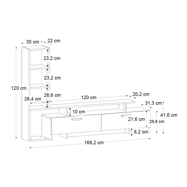Σύνθεση τηλεόρασης Simal με LED χρώμα ανθρακί - sepet oak 168,2x31,3x120εκ.