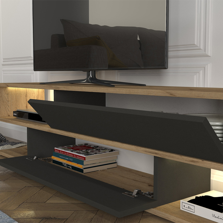 Σύνθεση τηλεόρασης Manet με LED χρώμα sepet oak - ανθρακί 180x29,5x39εκ.