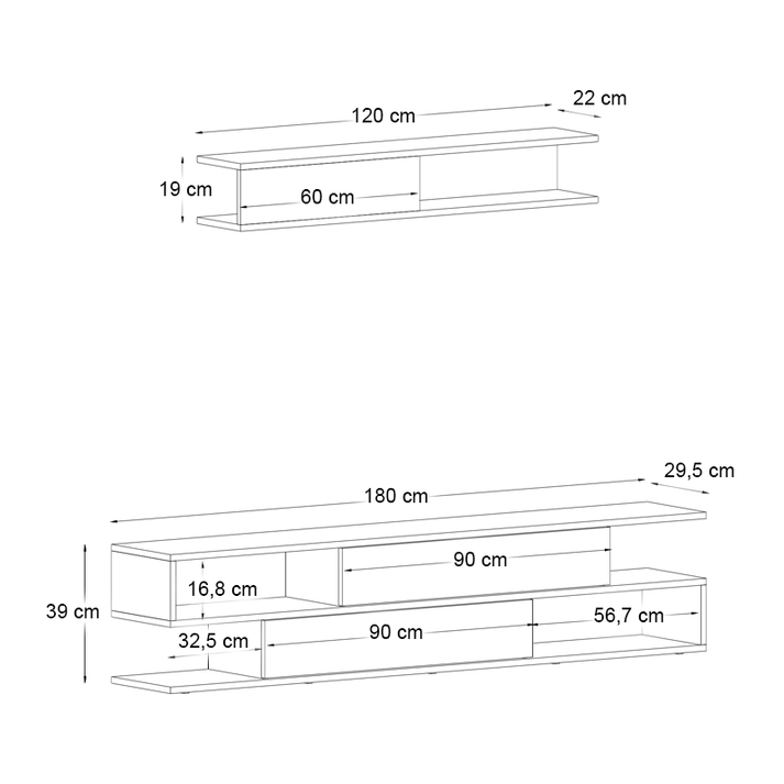Σύνθεση τηλεόρασης Manet με LED χρώμα sepet oak - ανθρακί 180x29,5x39εκ.