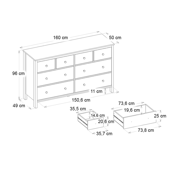 Συρταριέρα - Μπουφές Sabina χρώμα ανθρακί 160x50x96εκ.