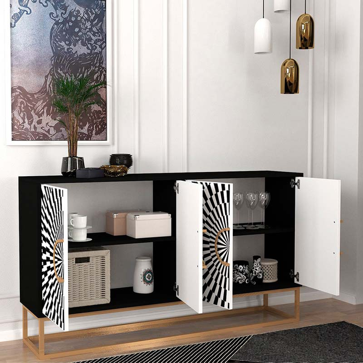 Μπουφές Gradel χρώμα μαύρο - ασπρόμαυρο 150x35x83,6εκ.
