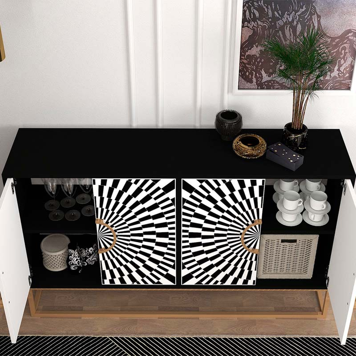 Μπουφές Gradel χρώμα μαύρο - ασπρόμαυρο 150x35x83,6εκ.