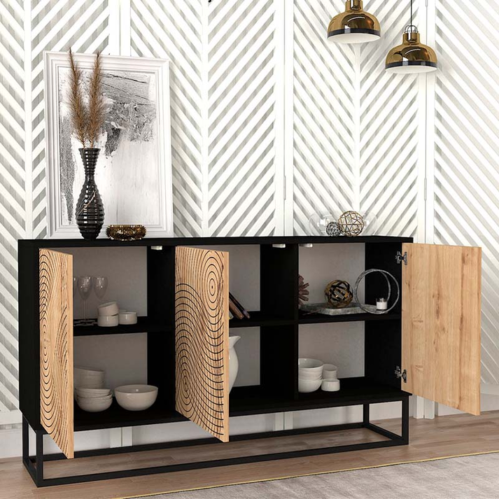 Μπουφές Themis χρώμα μαύρο - sapphire oak 150x35x83,6εκ.