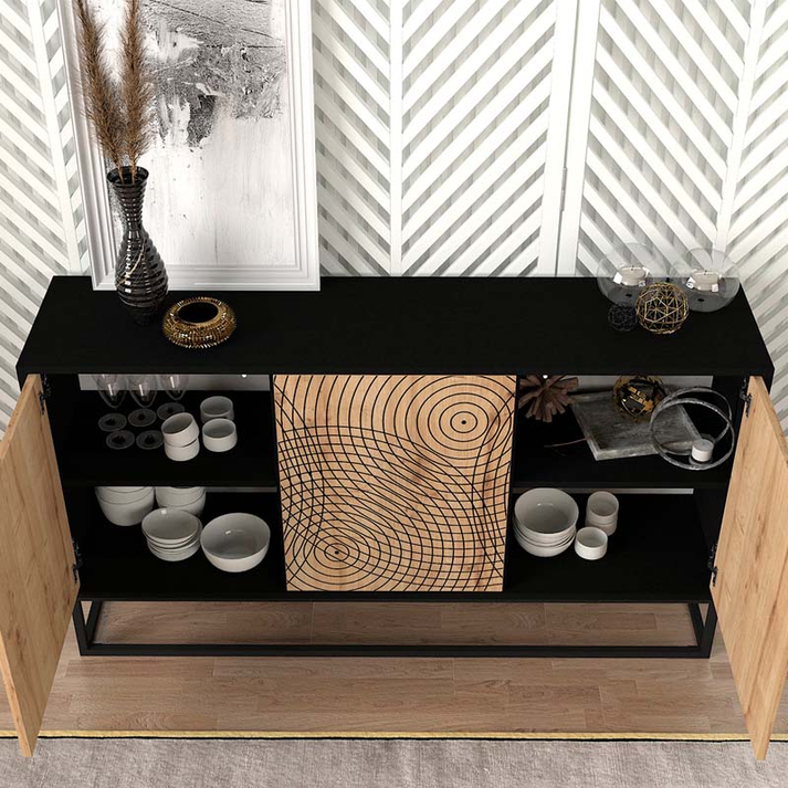 Μπουφές Themis χρώμα μαύρο - sapphire oak 150x35x83,6εκ.