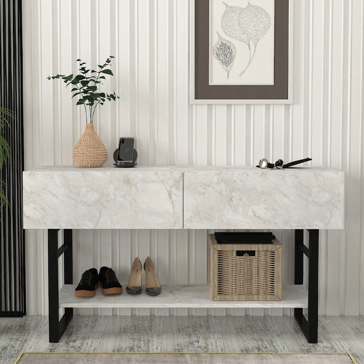 Κονσόλα Aron χρώμα λευκό εφέ μαρμάρου 138,8x41x75,7εκ.