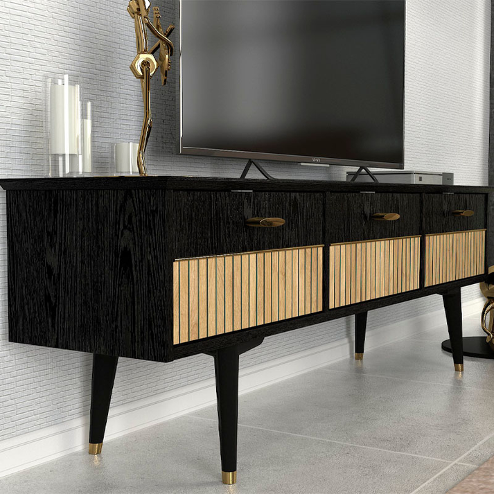 Έπιπλο τηλεόρασης Bolea χρώμα modern black 150x35x49,7 εκ.