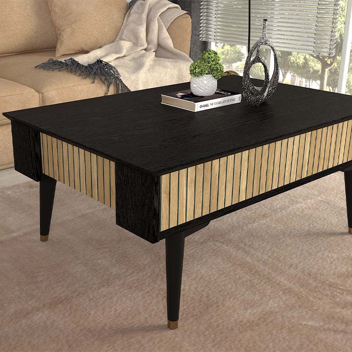Τραπεζάκι σαλονιού Bolea χρώμα modern black - φυσικό οξιάς 90x60x38,6εκ.