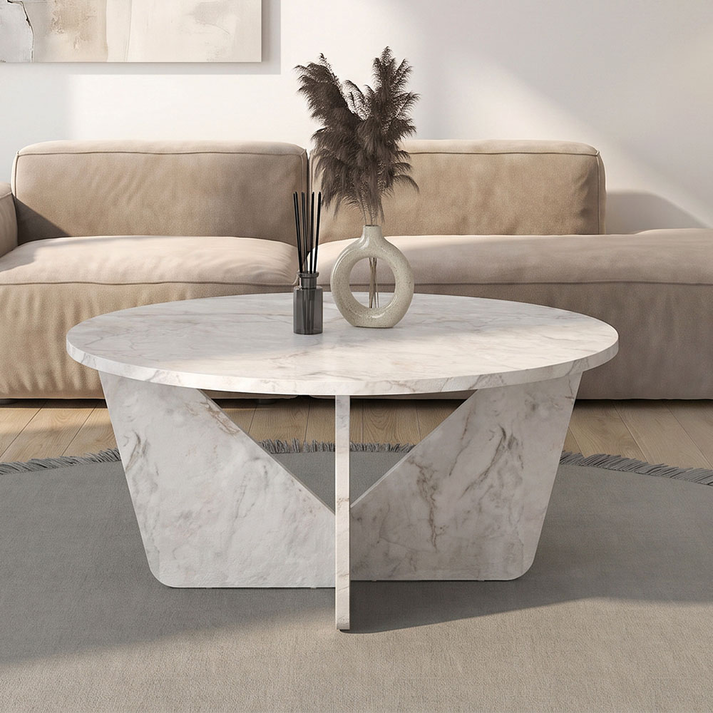 Lagerta living room table, white marble effect, 75x75x35 cm