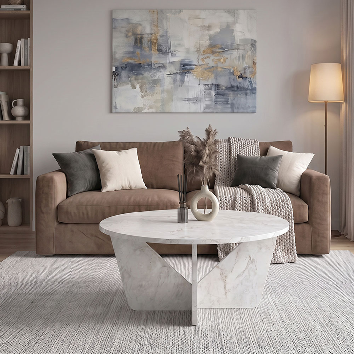 Lagerta living room table, white marble effect, 75x75x35 cm